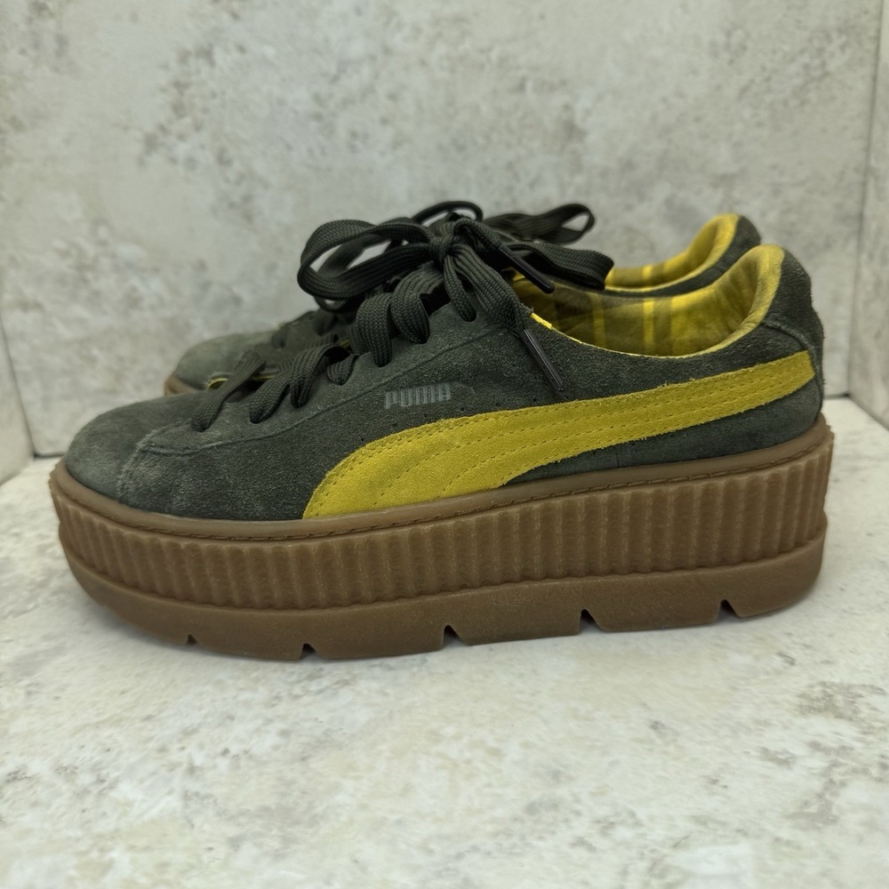 PUMA x FENTY by Rihanna Creeper Women's 8 Suede Platform Sneakers green yellow